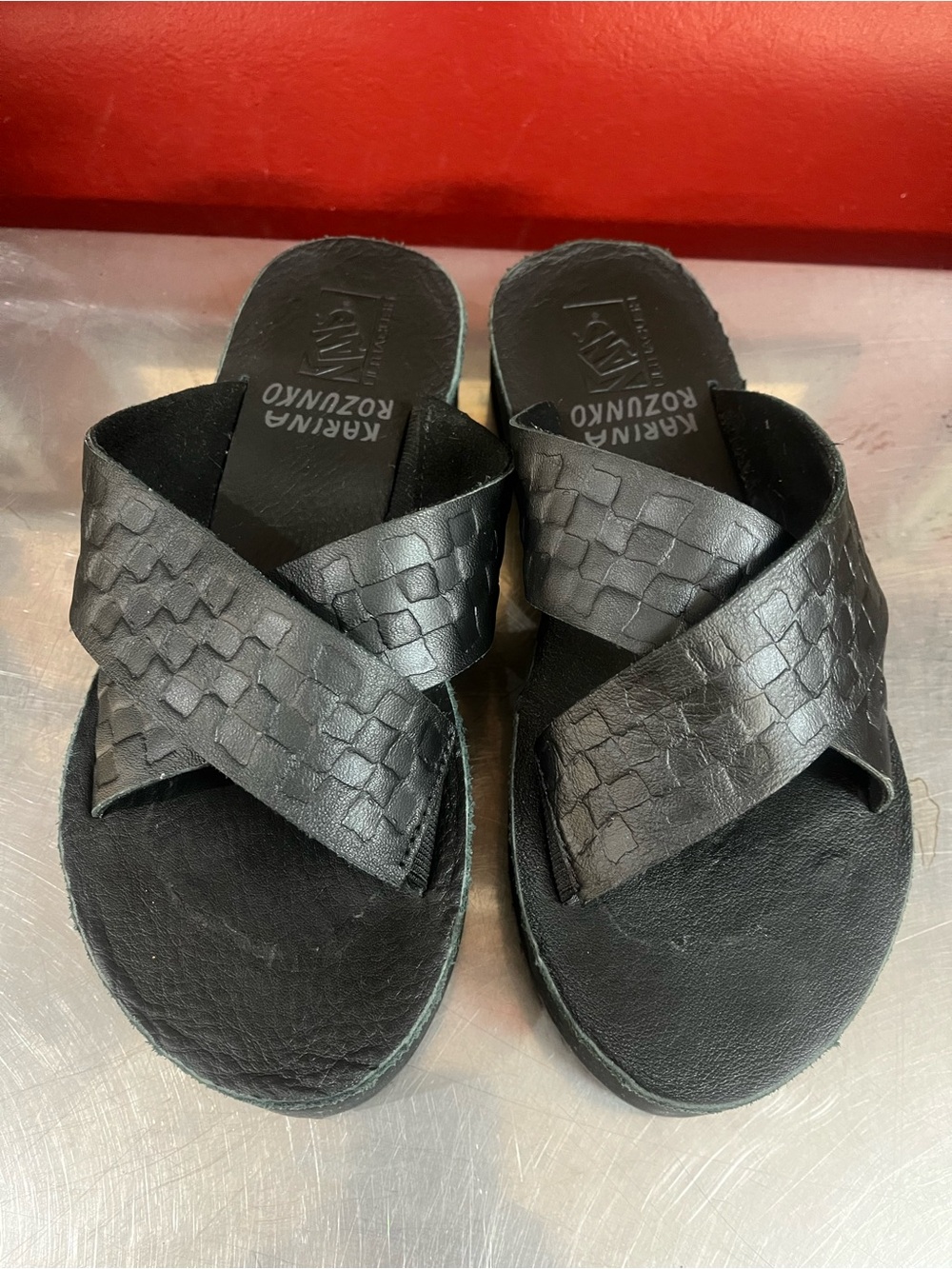 Vans Women’s Black Leather Crossover Slide Sandals